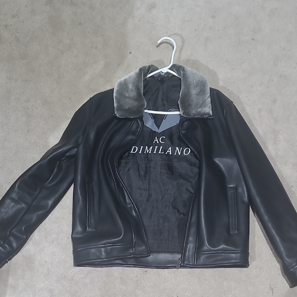 AC Dimilano Black Leather Jacket with Gray Collar